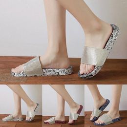 Slippers Snakeskin Rhinestone Flat Bottom Straight Line Women Antiskid Casual Wear Tall Slipper Boots For