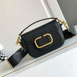 Weave Crossbody Bag Genuine Leather Golden Hardware Inside Fashion Letters Detachable Wide Strap Handle Magnetic Button Small Handbags Purse