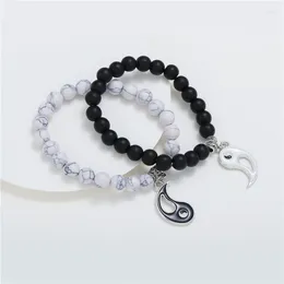 Charm Bracelets 2024 2Pcs/Set Couples Distance Bracelet White Black Yin Yang Beaded