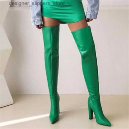 Boots Side Zipper Pointed Toe Solid Color Oversize Thigh High Boots Super High Heels Soft Sole Office Lady Style Women Straight Boots Q240321