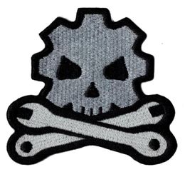 Cheap Skull Bone Tool Embroidered Iron On Patch Jacket Emblem 100 Embroidery Applique Badge 87cm8cm G0042 3561595