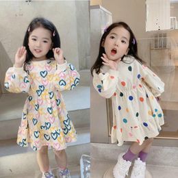 Girl Dresses Spring Autumn Baby Girls Balloon Prints Long Puff Sleeves Dress Kids Lovely Outfits Clothing Children Sweet Skirt 2-8 Years