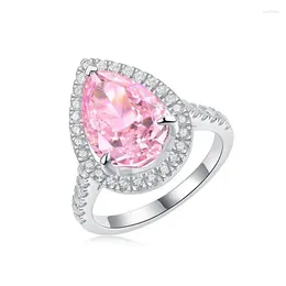 Cluster Rings Pirmiana Elegant S925 Silver Pink Pear Shape Zirconia Ring Crushed Cutting High Carbon Diamond For Woman Gift