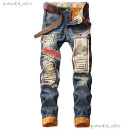 Denim Designer Loch Jeans Hohe Qualität Zerrissene für Männer Größe 28-38 40 Herbst Winter Plus Samt HIP HOP Punk Streetwear Hosen 380