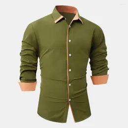 Men's Casual Shirts Soft Men Top Contrast Color Slim Fit Shirt With Turn-down Collar Long Sleeve Single-breasted Design For Formal Business