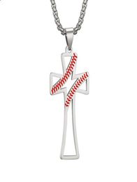 whole flat hollowcarved Titanium Sport Accessories Stainless Steel Baseball Cross Women and Men Bible Verse Necklace Christia1893238