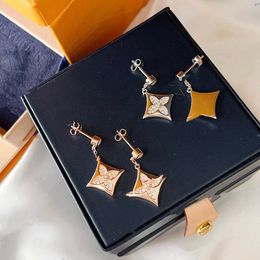 2024 Zircon Flower Dangle and Chandelier Earrings Luxury Starlight Snowflake Sparkle Earrings Pure Gold Pure Silver Crystal Earrings Fashion jewelry