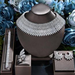 Necklace Earrings Set Luxury Full 4PCS Chokers Earring Sets Heavy Cubic Zirconia Dubai Bridal Wedding Women