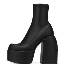 Sandals Stretch Punk Style Chunky Platform Ankle Boots for Women Autumn Winter High Heels Gothic Booties Shoes Ladies Black Bottine