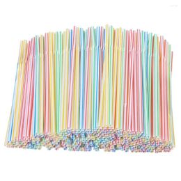 Disposable Cups Straws 200 Pieces Plastic Drinking 8 Inches Long Striped Multi-Colored Bendable Straw Bar Accessories