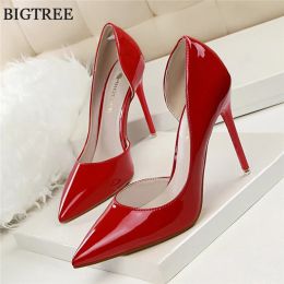 Boots BIGTREE Shoes New Patent Leather Woman Pumps Pointed Stiletto Fashion Women Work Shoes Sexy CutOuts High Heel Shoe Ladies Party