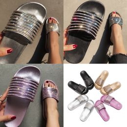 2024 Positive Women's Summer Craft Slippers with Bright Face Sparkling Diamond Cooling Slippers Flat Bottom Slippers GAI Sandals 36-41