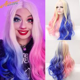 Wigs Allaosify Wig Synthetic Hair Cosplay Lolita Female Hair Accessories Long Curly Wave Pink Blue Anime Cosplay Girl Women's Wig