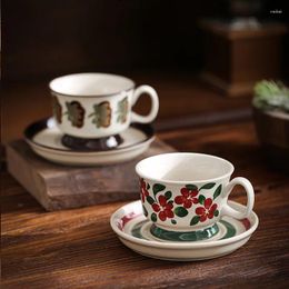 Mugs Chinese Ancient Style Hand-painted Ceramic Coffee Cup Set British Afternoon Tea Flower Cups With Saucer Creative