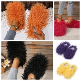 Sandal Fur Slipper Mule Womens mens Daily Wear Fur Shoes Slide White Blacks Oranges Metal Chain Casual Flat Shoes Trainer GAI Sneakers