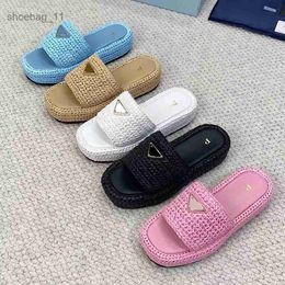 Sandals luxury Crochet platform slip-on sandal triangle Sliders raffia fabric tazz Slipper fashion sandale woman man Designer shoe prad beach sandales summer Slide