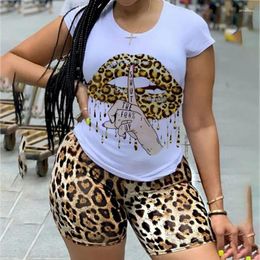 Women's Tracksuits Streetwear Leopard Print Short Sleeve Tops Shorts Sets Women Casual Fashion Summer 2 Piece Outfit Harajuku Matching