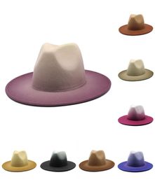 8 Colours Tie Dyed INS Fake Wool Felt Fedora Hat 2 tone different Colour brim jazz caps for women men 2278 V23558090