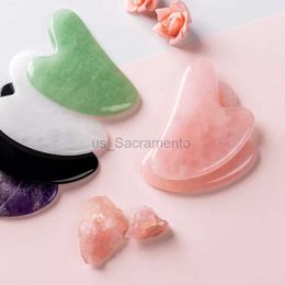 Face Massager Natural Rose Jade Roller Facial Massage Gua Sha Plate Crystal Stone Jadeite Massage Machine Body and Face Scratching Facial Enhancement 240321