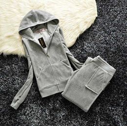 New Velvet Tracksuit Slimming Casual Sportswear Two-piece Pants Set Spring and Autumn Womens Velour Sweatsuit Large Size Hooded