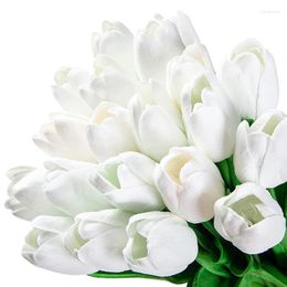 Decorative Flowers 20 Pcs Tulips Artificial Real Contact White For Party Home Wedding Decoration(White)