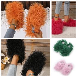 Sandal Furs Slippers Mule Women men Daily Wear Fur Shoe Slides White Black Orange Metal Chain Casual Flats Shoes Trainer GAI Sneakers