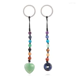 Keychains 7 Chakra Stone Beads Yoga Keychain Natural Crystal Heart Shape DoNut Key Chain Ring For Women Healing Meditation Spiritual Gifts