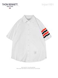 Thoms Official Flagship Store Tom Browns New Tb Short Sleeved Color Bar Four Woven Couple Shirt for Men