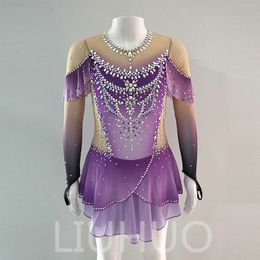 LIUHUO Customise Colours Figure Skating Dress Girls Teens Ice Skating Dance Skirt Quality Crystals Stretchy Spandex Dancewear Ballet Purple Gradient BD1848