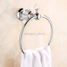 Towel Rings Luxury Crystal Towel Holder Chrome Towel Ring Round Wall Mounted Towel Rack Holder Classic Bathroom Accessories 240321