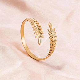 Bangle 1Pc Stainless Steel Fashion Personality Ear Of Wheat Open Adjustable Bracelet For Women Diy No Fade Trendy Leaves Jewellery