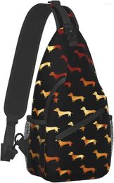 Backpack Gold Dachshund Or Doxie Pattern Large Capacity Sling Chest Bag Black For Men Boys Crossbody With Adjustable