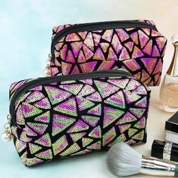 Storage Bags Iridescent Embroidered Geometric Sequins Octagonal Makeup With Colourful Large Capacity Bag