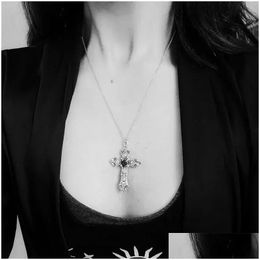 Pendant Necklaces 18 Gothic Big Cross Necklace Sier Colour With Red And Black Crystal Centre Large Statement Charm Jewellery Drop Deliver Ot7Hf