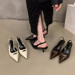 Women s Leather High Heels Sexy Pointed Toe Heeled Slingback Shoes Spring Autumn Ladies Office Pumps Casual 240320