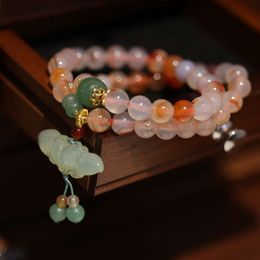 Natural 8MM Red Floating Flower for Women Xiuyu Lotus Sakura Agate Bracelet Necklace Dual Use