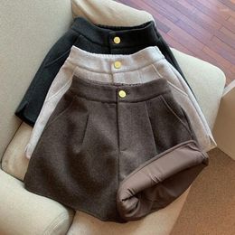 Women's Shorts Hsa Winter Thickened Woolen Fashion Korean Version Versatile Slit Wide Leg Casual Outer Wear Boot Pants