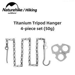 Tools Naturehike 4pcs Ultralight Titanium Tripod Hanger Suit 10kg Weight Bearing Camping BBQ Picnic Equipment Cooking Pot Hook