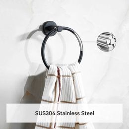 Towel Rings SARIHOSY Towel Ring Matte Black 304 Stainless Steel Wall Mounted for Home Hotel Bathroom Accessories 240321