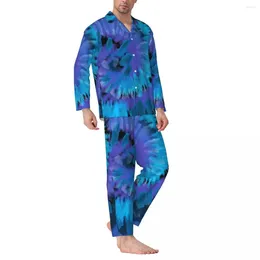 Men's Sleepwear Tie Dye Spiral Swirl Pajama Sets Blue And Purple Cute Soft Long-Sleeve Aesthetic Home Two Piece Nightwear Plus Size