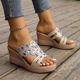 Sandals Women'S Slope High Heel Summer Princess Shoes Thick Lightweight Diamond 2024