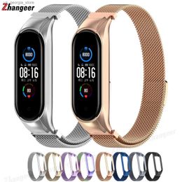 Watch Bands Strap For Xiaomi Mi Band 5 6 Wrist Metal Bracelet Stainless Steel Milanese MIband for mi band 6 MiBand 5 Wristband Suit Y240321