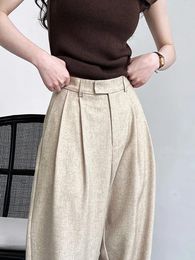 Women's Pants ENjoyce Women Old Money Style Vintage Linen Wide Leg Suit Korean Fashion High Waist Straight Trousers Workwear Spring Fall