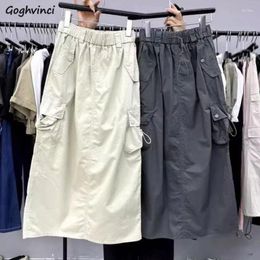 Skirts Vintage For Women American Fashion High Waist Back Slit Cargo Skirt Streetwear All-match Pockets Trendy Harajuku Chic