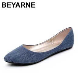 Flats BEYARNE New Women Soft Denim Flats Blue Fashion High Quality Basic Pointy Toe Ballerina Ballet Flat Slip On Office Shoes
