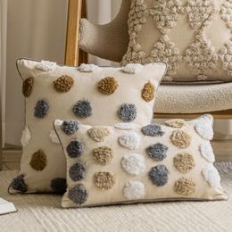 Pillow 1pc Coloured Dots Art Tufted Cover With Canvas Fabric Nordic Style Decoration For Sofa Bed Car All Seasons Use