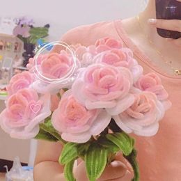 Decorative Flowers Romantic Gift Single Present Twisted Stick Roses Handmade Knitting Gradient Colour