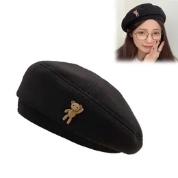 Berets Bear Decoration Beret Hats Cute Retro Street Temperament Flat Cap Face Little Girl Spring Autumn Winter