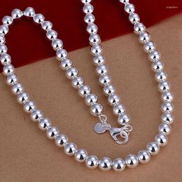 Chains 925 Sterling Silver 8mm Smooth Bead Ball Chain Necklace Women's Fashion Wedding Engagement Exquisite Jewelry