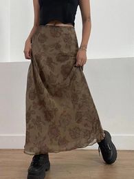 Y2K Floral Midi Skirts Vintage Fairycore Grunge Pleated Women Holiday Bohemian Long Harajuku Korean Chic 240321